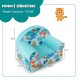 Kids armchair in blue with plush velvet cover, ergonomic backrest, and cute patterns, perfect for ages 0-5.
