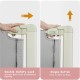 Adjustable bed rail guard with double safety lock and single button for easy access, ensuring toddler safety during.
