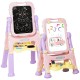 Kids height adjustable double side magnetic art easel in purple, featuring a chalkboard and whiteboard for creative.