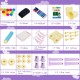 Kids height adjustable double-sided magnetic art easel in purple with accessories like markers, chalk, and magnetic.
