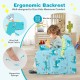 Kids recliner sofa in blue with dinosaur pattern, featuring ergonomic backrest and soft plush fabric for comfort.