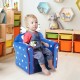 Blue kids sofa with armrest and thick cushion, featuring a cute design, ideal for children aged 1-3 years.