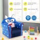 Kids sofa with armrest in blue, featuring a cute design, thick cushion, and solid wood construction for stability.