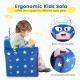 Ergonomic kids sofa in blue with star design, featuring thick cushion, wide backrest, and comfortable armrests for.