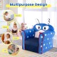 Kids sofa in blue with star design, featuring thick cushion and wide armrests, perfect for reading and resting.