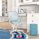 Swivel mesh children's computer chair in blue with adjustable height, perfect for kids' study rooms or bedrooms.