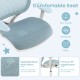 Comfortable blue mesh seat of the swivel children's computer chair, featuring breathable fabric and adjustable height.