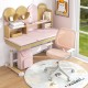 Swivel mesh children's computer chair in pink with adjustable height, curved backrest, and 360-degree swivel for.
