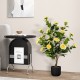 38-inch artificial camellia tree with yellow flowers in a cement pot, perfect for year-round home decoration.
