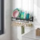 Wall mounted towel shelf with adjustable bar, featuring a top storage basket and multiple hooks for versatile.