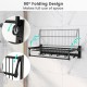 Wall mounted towel shelf with adjustable towel bar, movable hooks, and foldable design for space-saving in bathrooms.