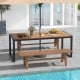 79-inch acacia wood patio table with umbrella hole, designed for 8 persons, perfect for garden and poolside gatherings.