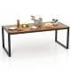 79-inch acacia wood patio table with umbrella hole, featuring a sturdy metal frame, perfect for garden and poolside.