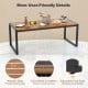 79-inch acacia wood patio table with 1.9" umbrella hole, featuring sturdy metal crossbars and adjustable foot pads for.