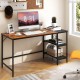 Modern industrial style 55-inch writing desk in brown with two storage shelves, perfect for studying or gaming.