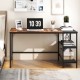 Modern industrial style 55-inch writing desk in brown with two storage shelves, perfect for studying or working.