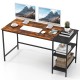 55-inch modern industrial style writing desk in brown with two storage shelves, ideal for studying or gaming.