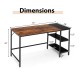 Dimensions of the 55-inch modern industrial style study desk with brown wood top and metal frame, featuring two storage.