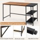 55-inch modern industrial style writing desk with brown finish, featuring robust metal construction and two storage.