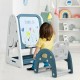 Kids 2-in-1 easel desk chair set in blue, featuring a magnetic dry erase board and book rack for creative learning.