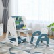Kids 2-in-1 easel desk and chair set in blue, featuring adjustable height, book rack, and foldable desktop for art and.