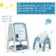 Kids easel desk chair set in blue with adjustable height, magnetic dry erase board, and spacious book rack for creative.