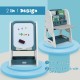 Kids 2-in-1 easel desk with adjustable art board and book rack, featuring ergonomic design and ample storage in blue.
