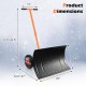 29-inch snow pusher with adjustable height, large wheels, and ergonomic handle for efficient snow removal on driveways.