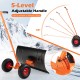 29-inch snow pusher with adjustable handle, large wheels, and ergonomic grip for efficient driveway snow removal.