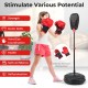 Adjustable inflation-free punching bag with odorless boxing gloves for kids aged 5+, designed for efficient training.