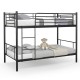 Black metal bunk bed with ladder and full-length guardrails, designed for stability and space-saving in youth hotels or.