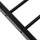 Close-up of the black metal bunk bed ladder, featuring a sturdy design and safety guardrails for secure access.