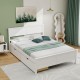 Full size bed frame in white with solid wood headboard and two large storage drawers for bedroom organization.