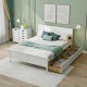 Full size bed frame in white with solid wood headboard and two large storage drawers for efficient space-saving.
