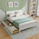 Full size bed frame in white with solid wood headboard and two pull-out storage drawers for added convenience.