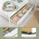 Full size bed frame with two large pull-out storage drawers, featuring cut-out handles and smooth wheels for easy.