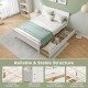 Full size bed frame in white with solid wood headboard, featuring two large storage drawers for added convenience.