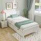 Twin size bed frame in white with storage drawers, featuring a solid wood headboard, ideal for small spaces.