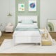 Twin size bed frame in white with storage drawers, featuring a solid wood headboard, perfect for small spaces.