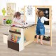 Kids art center wooden table bench set in brown with double-sided easel, storage trays, and adjustable height for.