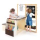 Kids Art Center Wooden Table Bench Set in brown, featuring a double-sided easel and ample storage for art supplies.