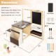 Kids art center wooden table bench set in brown with adjustable easel, storage trays, and safety features for creative.