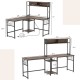 L-shaped desk in rustic brown with hutch, power outlet, and ample workspace for office or gaming use.