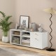 White storage cabinet TV console with 2 drawers and 4 cubes, ideal for entryway or living room organization.