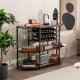 3-tier wine bar cabinet in brown with storage for 21 bottles, glass holders, and charging station for kitchen.