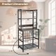 Wine bar cabinet with 4 tier storage shelves, glass holders, and built-in charging station for versatile home use.