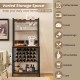 Wine bar cabinet in brown with 4 tier shelves, glass holders, and space for 24 wine bottles, ideal for home.