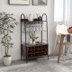Baker's rack in rustic brown with detachable wine rack, holding 18 bottles and 15 glasses, perfect for kitchen.