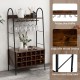 Baker's rack in rustic brown with detachable wine rack, holding 18 bottles and 15 glasses, ideal for kitchen or dining.