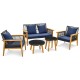 Single armchair with navy cushion and acacia wood frame, perfect for relaxing in your backyard or poolside setting.